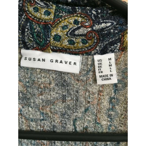 Susan Graver Printed Ribbed Sweater Knit Cardigan Open Front Fall Winter Medium - Picture 4 of 6